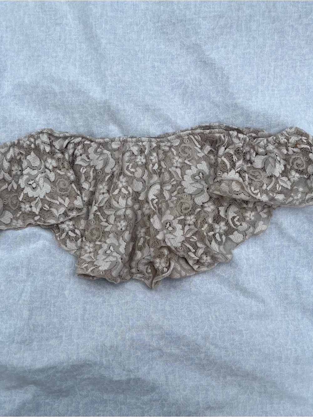 Off-Shoulder Floral Lace Crop Top in Taupe
